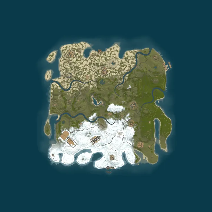 Map of Rust Explora / PVE + PVP zones / Raidable Bases / Convoy / Sput